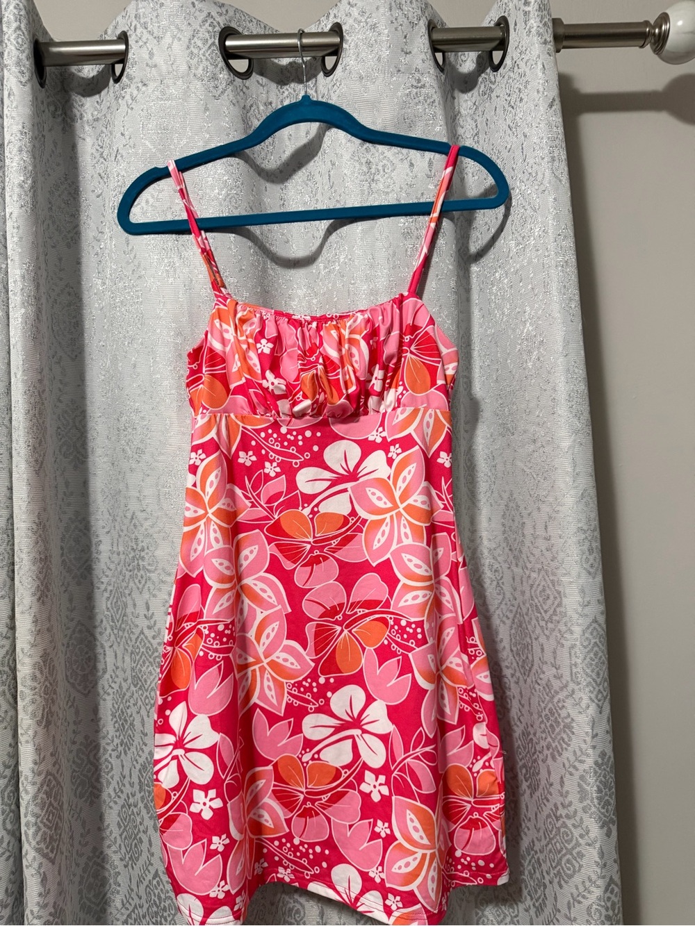 Pink Floral Mini Sundress with Spaghetti Straps